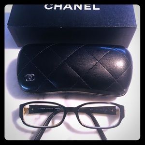 Chanel Black & Beige RX Eyeglasses with Camillia